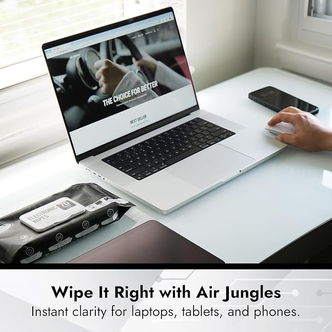 Air Jungles Electronic Screen Cleaning Wipes 70 Count (Pack of 3), Large 8"x10" Cleaner Wipes for Phones, Laptops, Monitors, TVs, Tablets, Glasses, Keyboards, Computer,Quick Dry