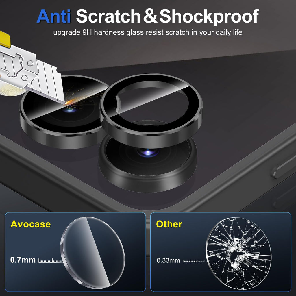Avocase for Samsung Galaxy Z Flip 7 Camera Lens Protector, Individual Metal Ring Tempered Glass Lens Cover, [Strong Adsorption] Scratch Resistant Ultra-Thin HD Clear Lens Cover, 1 Set-Black Ring