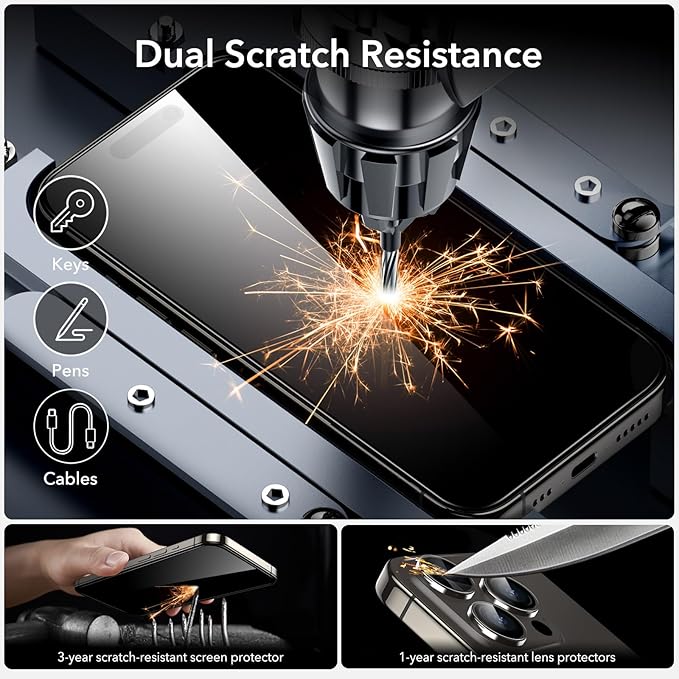 ESR 3+2 Pack for iPhone 15 Pro Max Screen Protector, [9H Hardness] [Military Grade Shatterproof] Full Coverage Ultra-tough Tempered Glass Film, Easy Installation Frame, 2 Set of Camera Lens Protector