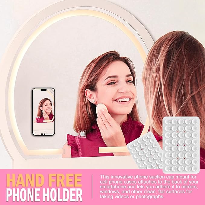 2PACK Silicone Double Sided Suction Phone Case Mount, Detachable Hands Free & Strong Grip Holder for Selfies & Videos, Compatible iPhone Android (White, 2Pack 40 Suction Cups)
