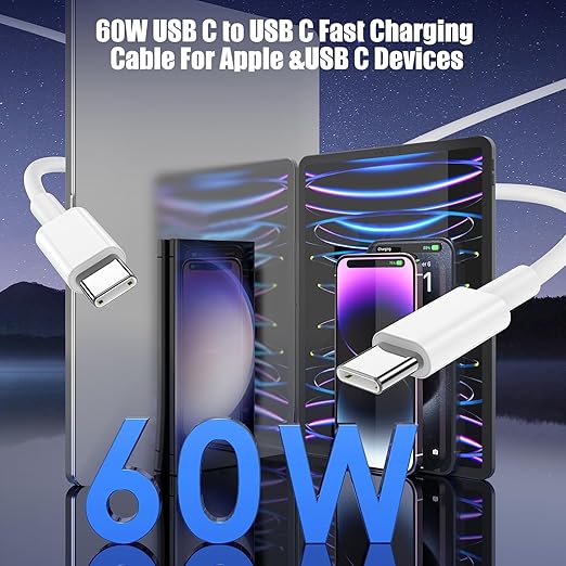 3-Pack [3.3FT+6.6FT+6.6FT] 60W USB C to USB C Cable, Type C to Type C Cable,Fast Charging Cable for iPhone 16 15 Pro Plus Pro Max，for Galaxy S24 S23, for iPad Pro/Air, for MacBook Pro/Air and More
