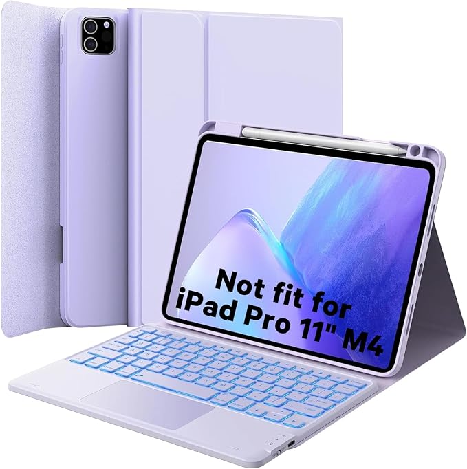 GreenLaw Keyboard Case for iPad Air 11-inch (M3 2025 / M2 2024) & Air 4th/5th Gen & iPad Pro 11 inch (1st/2nd/3rd/4th Gen), Smart Touchpad, 7-Color Backlit, Stain Resistant Cover, Light Purple
