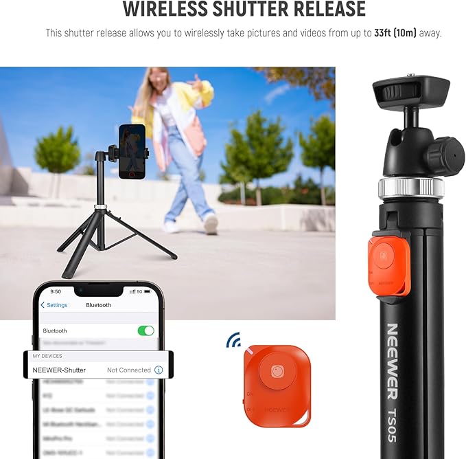NEEWER Tripod for Cell Phone & Camera with Remote & Phone Holder Compatible with iPhone GoPro Canon Sony DSLR, 62.9" All Metal Portable Selfie Stick Travel Vlog Stand for Video Recording, TS05