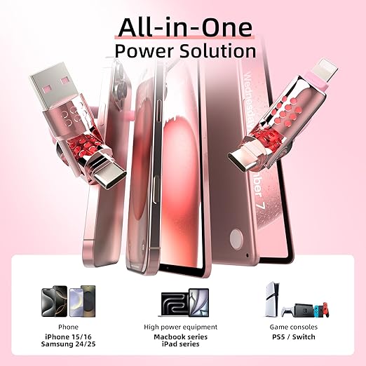 MFish 4-in-1 USB C Charging Cable, 6.6Ft Type C to Type C Cable, 240W Fast Charger for iPhone 16/15/14 Pro Plus Pro Max, for iPad MacBook Pro/Air, Laptops - Multi Charging Cable with USB-A