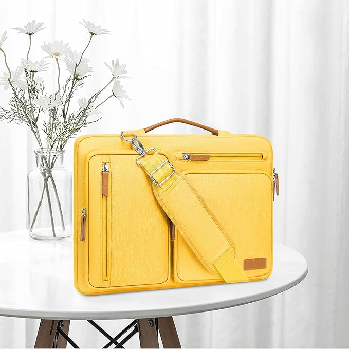 MOSISO 360 Protective Laptop Shoulder Bag,17-17.3 inch Computer Bag Compatible with MacBook, HP, Dell, Lenovo, Asus Notebook,Side Open Messenger Bag with 4 Zipper Pockets&Handle, Yellow