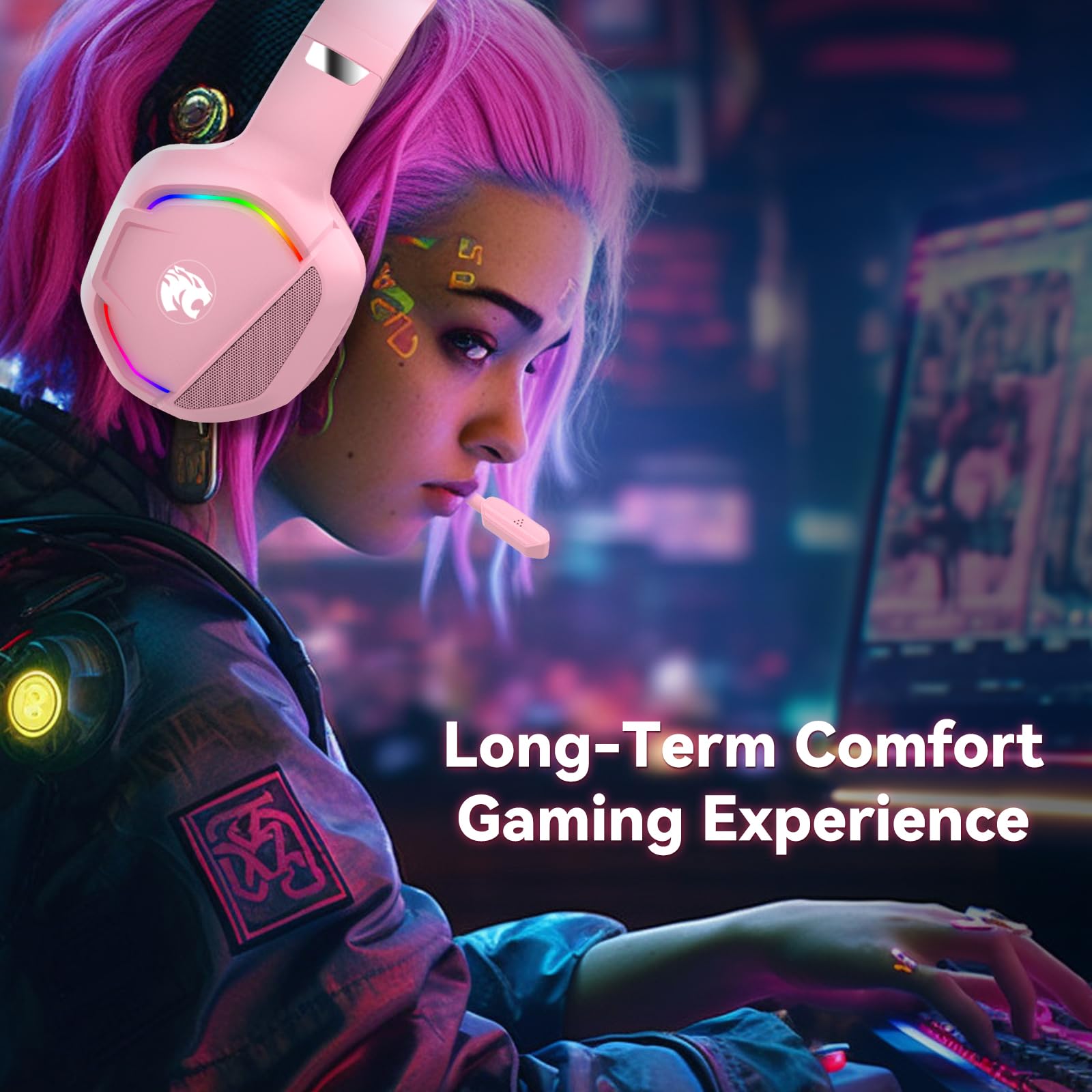 IMYB A36 Pink Gaming Headset with Mic Stereo Headphones for Pc, PS5, Xbox