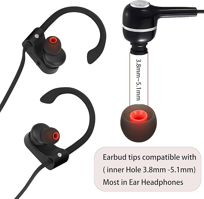 Replacement Earbud Covers - Silicone Ear Tips Fit Most In-Ear Earbuds (Inner Hole 3.8mm - 5.1mm) - 9 Pairs S M L