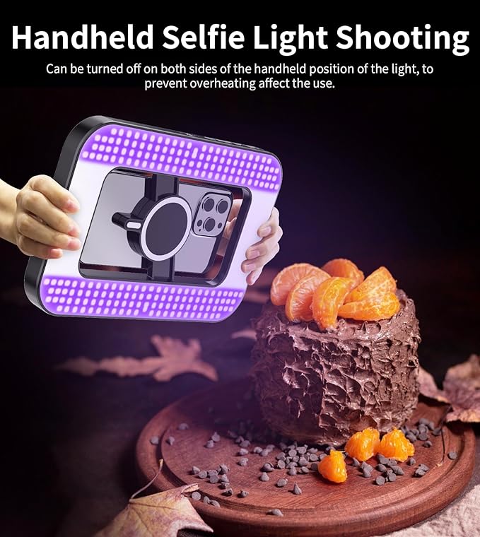 Double-Sided Magnetic Phone Ring Light with Mini Tripod Stand,448 LED 6000mAh Rechargeable RGB Selfie Light for iPhone,Handheld Stabilizer with Light for Magsafe/Phones/Video Recording/Makeup/Photos