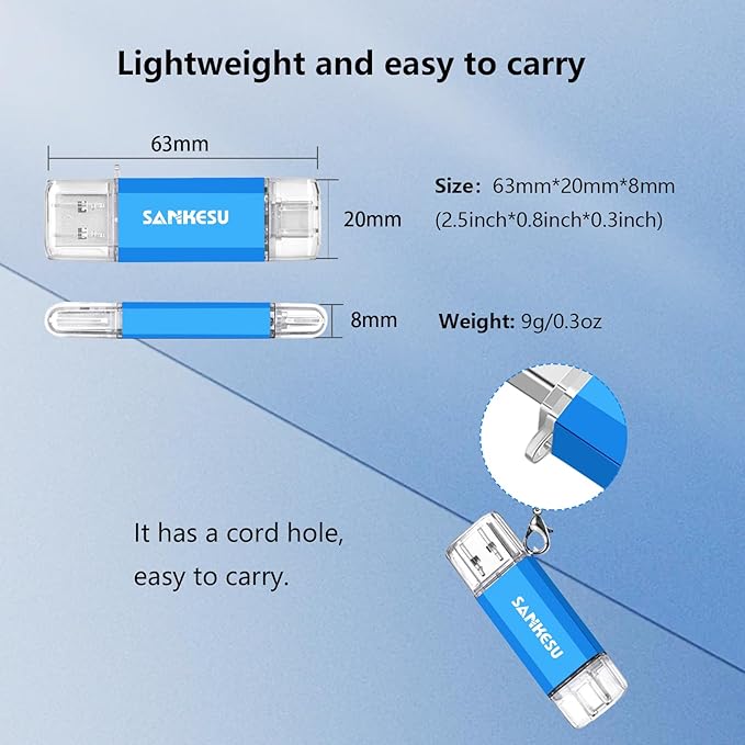 3.0 USB C Flash Drive, USB-A & Type-C OTG Thumb Stick, Dual Memory Sticks Compatible with PC/Laptop/Type C Cell Phone and Tablet (Blue/Blue, 512GB)