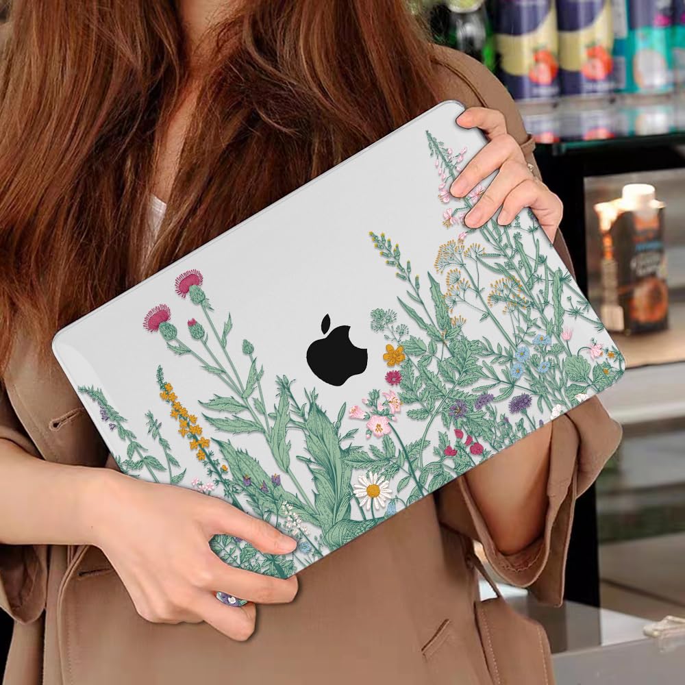 LCMOCICO for MacBook Air 13 Inch Case 2026 2025 2024 2023 2022 Release M5 A3449 M4 A3240 M3 A3113 M2 A2681, Scratch Resistant Plastic Hard Shell Case for MacBook Air 13.6 M5, Green Plants Flowers