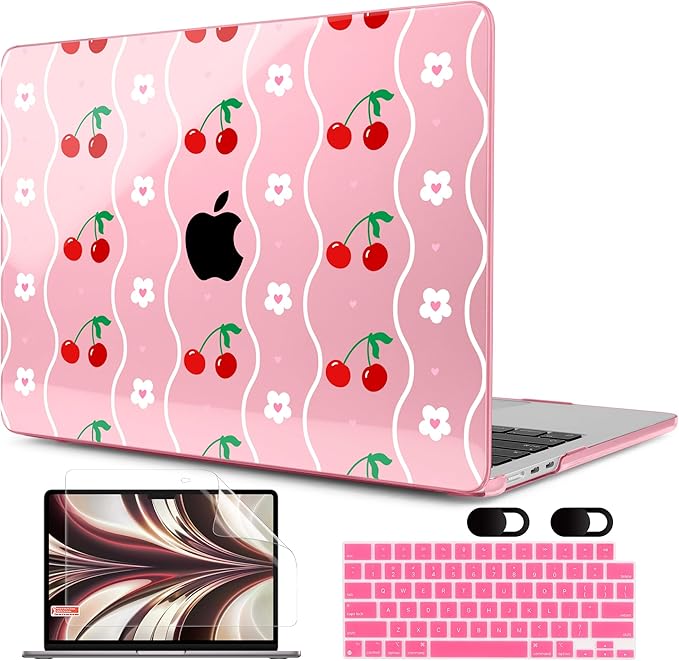 MEEgoodo Case for M4/M3/M2 MacBook Air 13.6 inch Case 2025 2024 2022, Fit Model A3240/A3113/A2681, Laptop Hard Shell with Keyboard Cover Compatible with MacBook Air 13 inch, Sweet Cherries