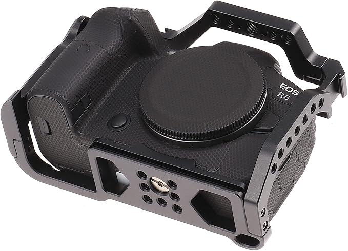 Hersmay R5 R6 Cage with Top Handle,Aluminium Alloy Camera Cage for Canon EOS R5 R6 Mirrorless Cameras, Vlogging Video Shooting Filmmaking Rig Stabilizer with 1/4" Mounting and 3/8" Arri Locating Hole