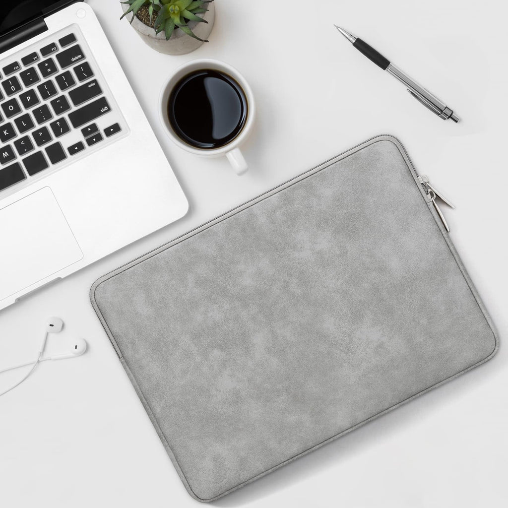 RAINYEAR 16 Inch Laptop Sleeve PU Suede Leather Case Padded Cover, Gray
