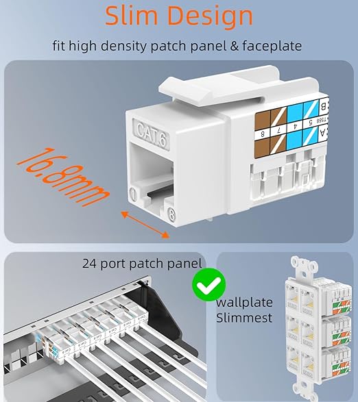 Rapink RJ45 Keystone Jack Cat6 10G Support, Keystone Jacks UTP 10 Pack for Wall Plate and Patch Panel, Rj45 Keystone 90 Degree White Color for Cat6, Cat5e, Cat5 Cabling