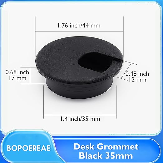 Desk Grommet 1-3/8" (35 mm), Desk Cord Hole Cover, Cable Grommet ABS Plastic, Desk Hole Grommet for Office and Home Table Cable, Detachable Cable Cord Organizer (Black 2 Pcs)