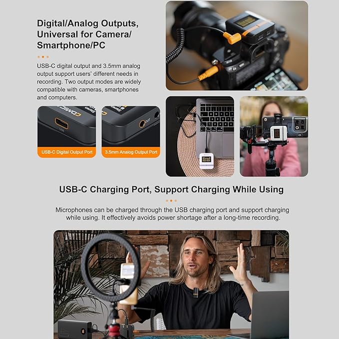 COMICA Vimo Q Four-Channel Mini Wireless Lavalier Microphone System with 4 Transmitters and 1 Receiver with Charging Case for Phone Video Recording Interview Youtubers Vloggers