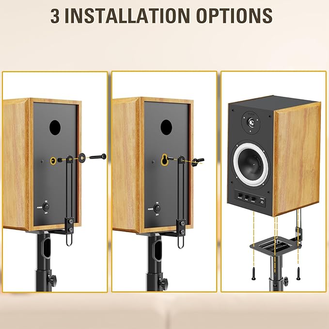 Mounting Dream Black Alloy Steel Speaker Stands, Height Adjustable Bookshelf Speaker Stand Pair, Universal Fit, 11 lbs Capacity, Set of 2 for Bose Polk JBL Sony Yamaha - 42" Max Height