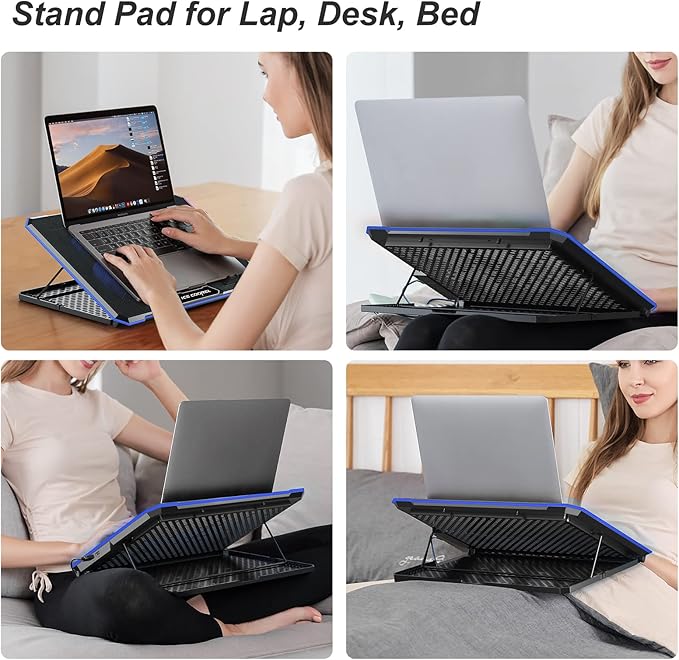 ICE COOREL Laptop Cooling Pad with 6 Cooling Fan, Laptop Cooler Fan with No Lights, Cooling pad for Laptop 15-17 Inches, Notebook Cooler Stand with 9 Height Adjustable, Cooler Pad for Lap or Desk Use