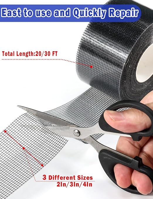 Wohohoho Window Screen Repair Tape, 3 in X 40 FT (480IN) Black Screen Patch Repair Kit, 3-Layer Strong Adhesive Invisible Screen Tape Mesh Repair for Windows, Doors Garage Mosquito Net Magnetic Screen