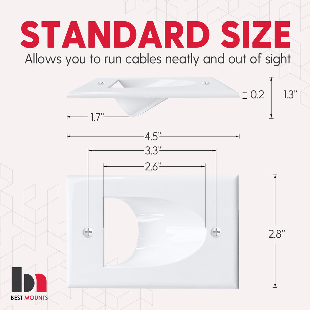 1 Pack Wall Plate Cable Pass Through with Bracket - In Wall Cable Management Kit - Recessed Cable Wall Plate Pair with Single Gang Low Voltage Mounting Bracket - Decorator Cover for Low Voltage Cables
