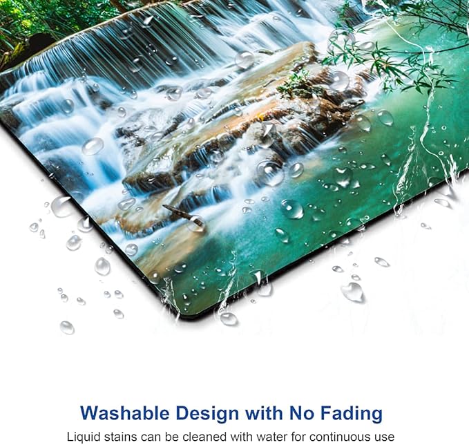 Mouse Pad, Forest Waterfall Natural Scenery Mouse Pad Custom Design, Square Waterproof Mouse Pad Non-Slip Rubber Base MousePads for Office Laptop, 9.5"x7.9"x0.12" Inch(Green Forest Waterfall)