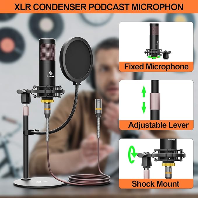 Podcast Equipment Bundle for 2 with Dual 48V XLR Condenser Micophones with Mic Pop Filters Audio Equipment for Live Streaming/ Recording, Online Gaming for Phone/ Laptop/ PC Audio Interface M100