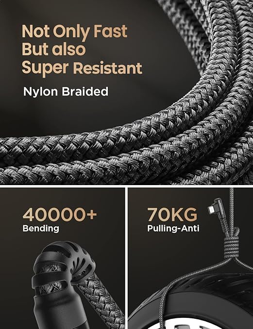 AINOPE 2-Pack Type C Charging Cable 3.1A Fast Charge, Right Angle [6.6ft+6.6ft] USB C Cable, Durable Nylon Braided Type C Charging Cable Fast Charge Compatible Galaxy S10 S9 S21, LG V30,V20,G6
