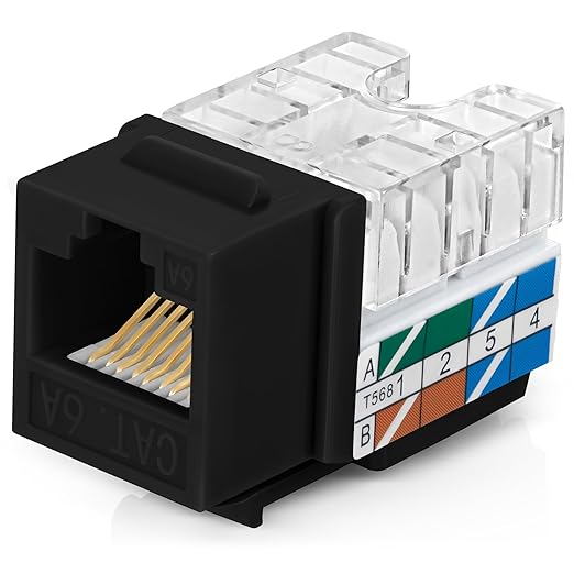 Everest 90° Angled RJ45 Cat6A Keystone Jacks 20-Pack in Black - Slim Profile Female RJ45 Connectors - Cat 6A Keystone Jack - Compatible with 90° Angled Speed Termination Tool - easyJACK (B094WB91H3)