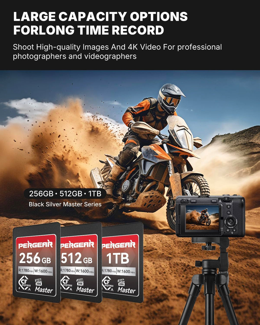 Pergear 512GB CFexpress 4.0 Type A Memory Card VPG200, Up to 1780MB/s Read Speed & 1600MB/s Write Speed for 4K 120P, 8K 30P Video Recording(Master Series), Compatible for Sony Alpha & FX Cameras