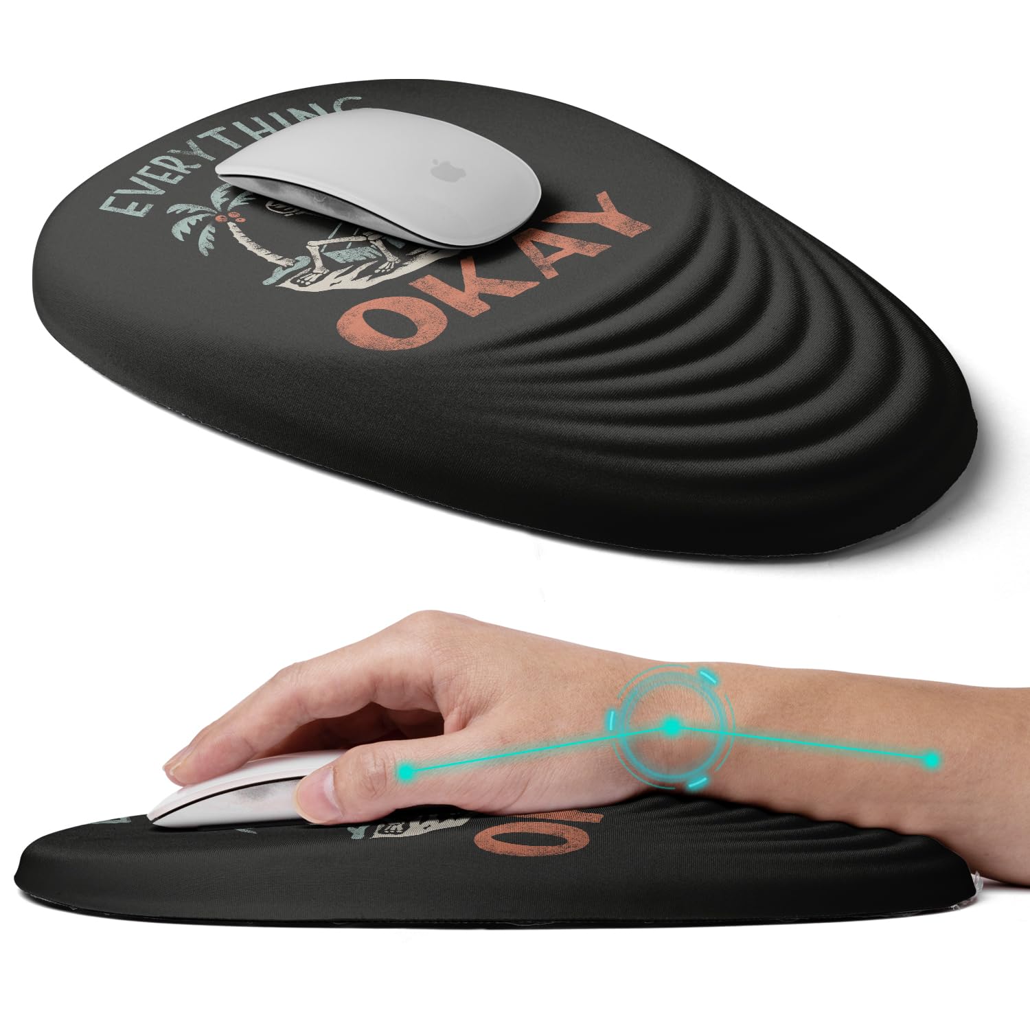 Ergonomic Mouse Pad with Wrist Rest Support,Mousepad Relief Carpal Tunnel Pain, Entire Memory Foam Mouse Pad with Non-Slip PU Base, Wireless Mouse Pad,Human Skeleton Skull