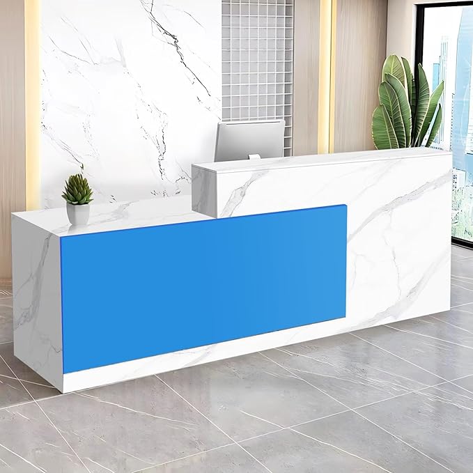 Reception Desk with Counter Modern Checkout Counter with Lockable Drawer Keyboard Tray Receptionist Desk for Office Salon Reception Table V Left 79inch/200cm