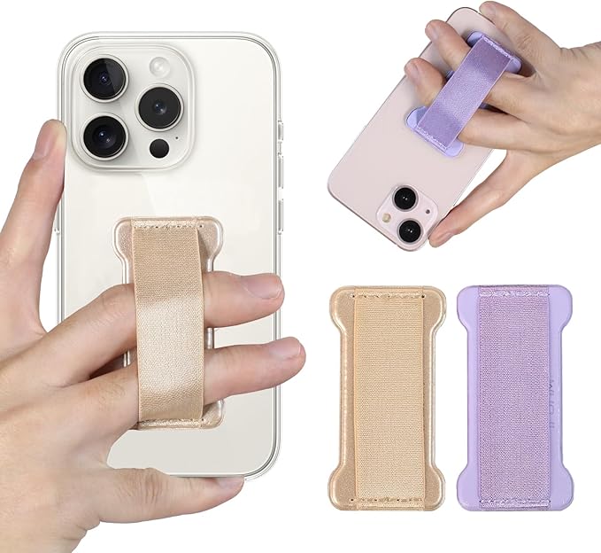 Phone Grip Holder for Hand, Universal Finger Strap Phone Holder, Finger Selfie Grip Compatible with Most Smartphones (Gold Purple) - 2Pack