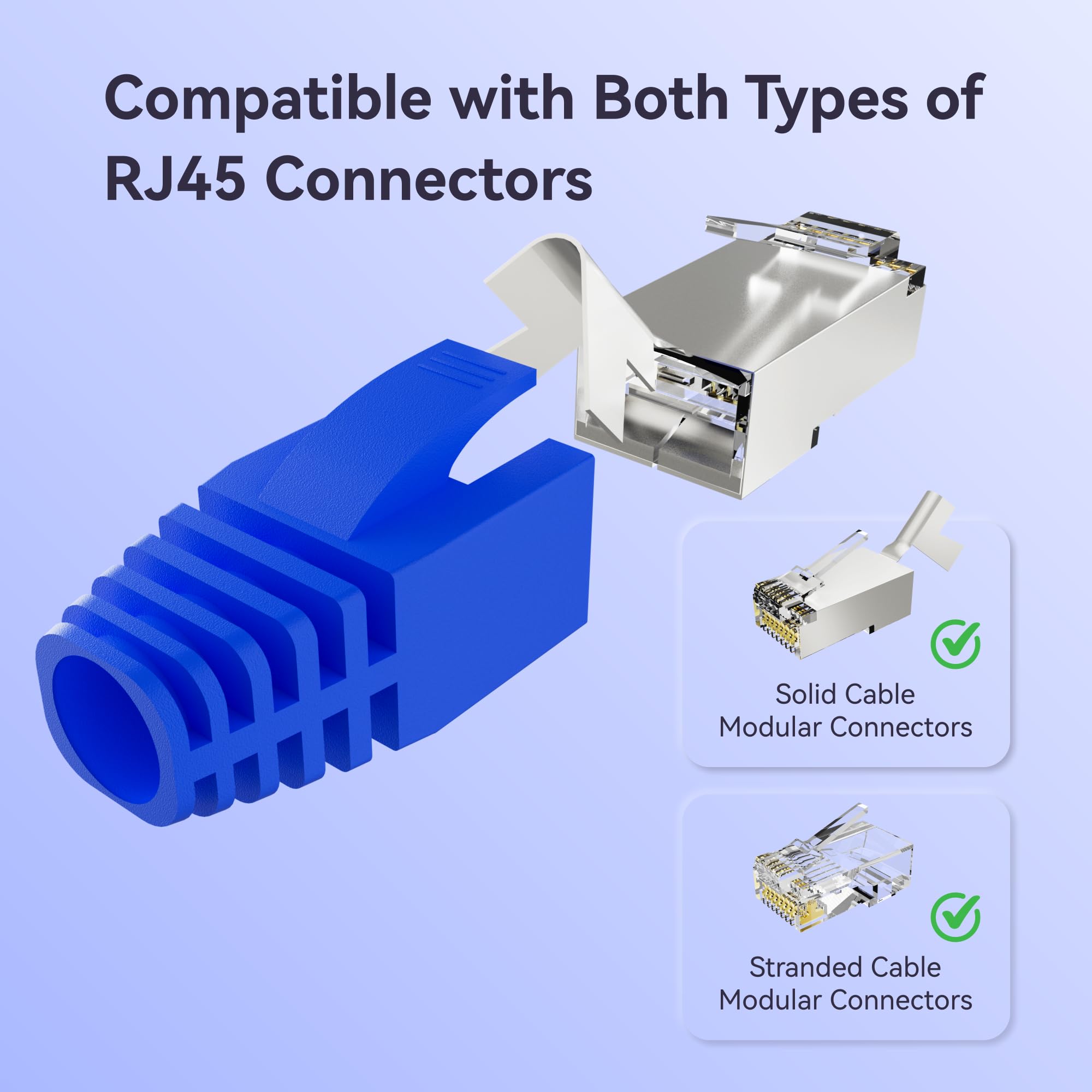 CableGeeker 100-Pack Cat7 / Cat8 RJ45 Strain Relief Boots, RJ45 Boot, Cat 6 Boot, Cat6 Ethernet Boots, Suitable for 8.5mm(0.33in) Ethernet Cables (Square-Press Blue)
