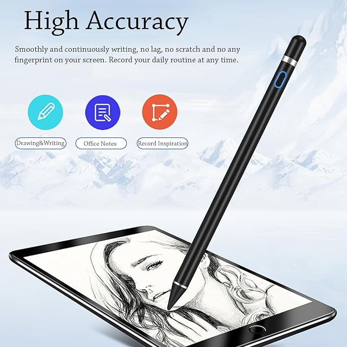 Stylus Pens Compatible for iOS&Android Touch Screens, iPad Pencil with Dual Touch Function, Fine Point Rechargeable Stylus Pen for iPad/iPad Air/Mini/Pro/Android/iPhone/Cellphone/Tablet Pen - Black