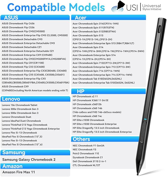 Fire Max 11 Stylus Pen,USI 2.0 Certified Stylus Pencil for Amazon Fire Max 11 Tablet & Amazon Fire HD 10 (13th Gen, 2023 Release),Palm Rejetion 4096 Pressure and Rechargeable Amazon Pen