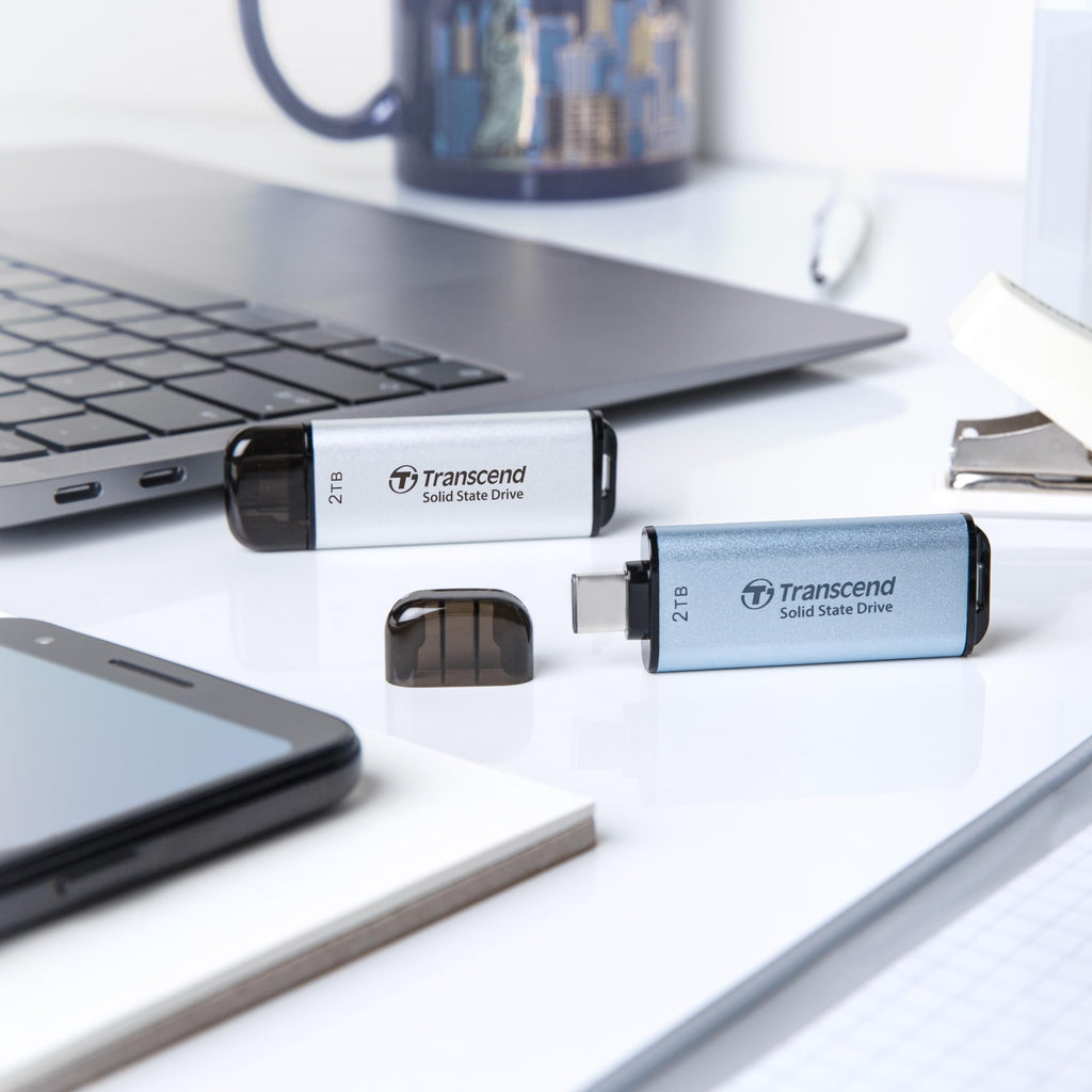 Transcend ESD300 2TB External SSD, Up to 1,050MB/s, Type C USB Drive for iPhone17,16,15, iPad&Mac/Pixel10/Tesla/Steam Deck/ROG Ally/MSI Claw/Android/PS5, Smart TV, USB 3.2 Gen2 Portable SSD- Sky Blue