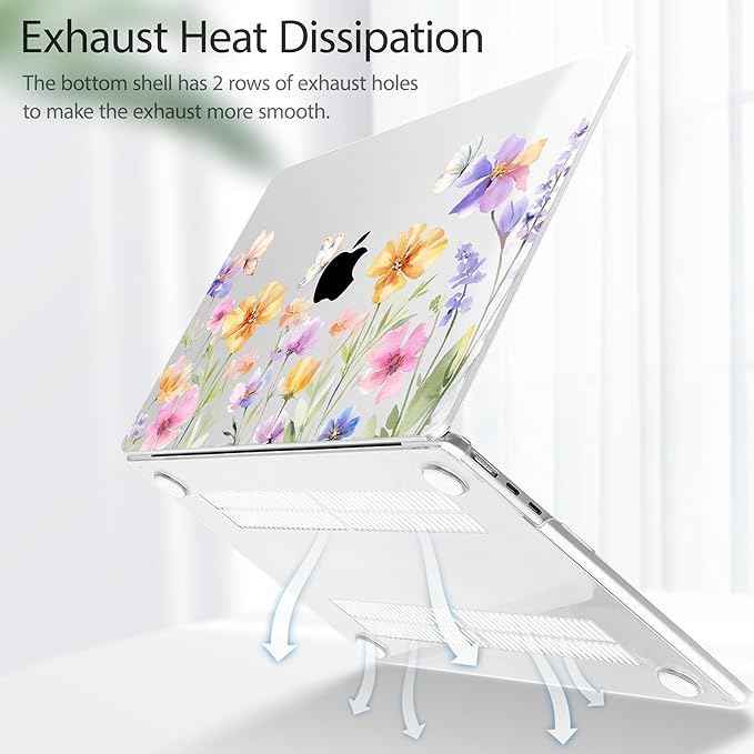 May Chen for MacBook Air 13.6 inch Case A3240 M4 A3113 M3 A2681 M2 with Retina Dispaly, 2025 2024 2023 2022 Release, Plastic Hard Shell Case with Screen Protector & Keyboard Cover, Flower & Butterfly