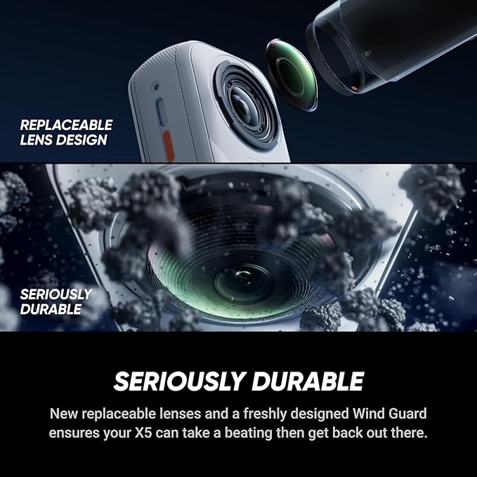 Insta360 X5 Satin White - Waterproof 8K 360° Action Camera, Leading Low Light, Invisible Selfie Stick Effect, Rugged and Replaceable Lens, 3-Hour Battery, Built-in Wind Guard, Stabilization