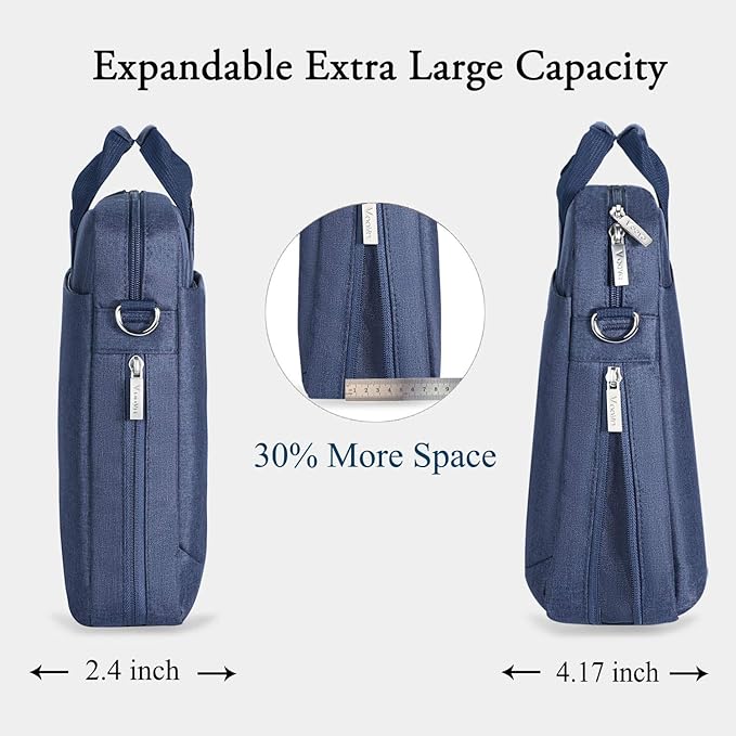 Voova Laptop Bag Case 15 15.6 16 Inch, Computer Sleeve Messenger Bag with Shoulder Strap Expandable Waterproof Business Briefcase for Men Women to Work Travel School, Fit 14-16 Inch Laptop, Blue