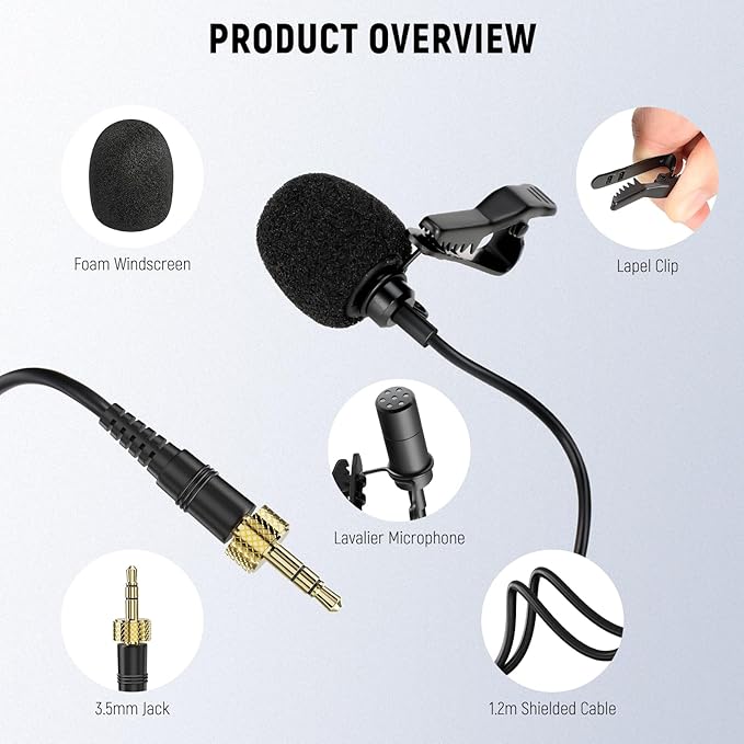NEEWER Lapel Lavalier Microphone (2 Pack), Wired Clip On Omnidirectional Condenser Lav Mic Compatible with Rode Wireless GO II DJI Wireless Mic Transmitter for Stage YouTube Video Live Stream, CM5