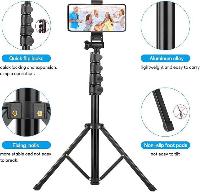 Victiv 68 inch/ 173cm Phone Tripod Stand, Selfie Stick Tripod for Filming with Remote &Smartphone Holder