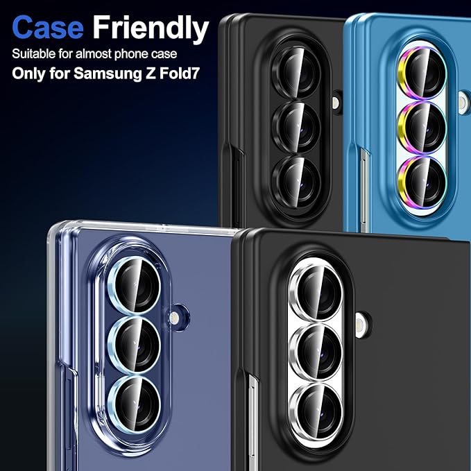 for Samsung Galaxy Z Fold 7 Camera Lens Protector, Individual Metal Ring Tempered Glass Lens Cover, [Strong Adsorption] Scratch Resistant Ultra-Thin HD Clear Lens Cover, 1 Set-Blue Ring