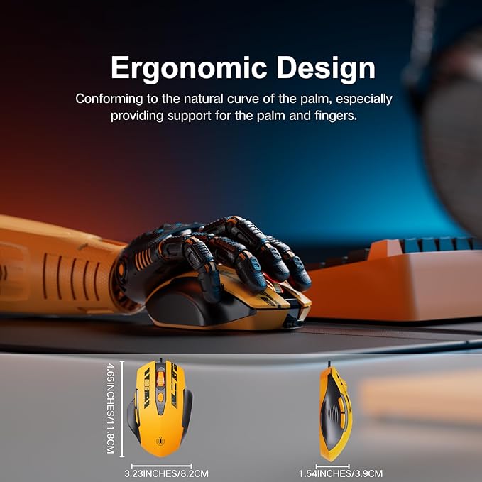 Wired Mouse, USB Mouse Wired with 6 Buttons Ergonomic Design,1.5M USB Cable Computer Mice 7200DPI Mice for PC Laptop, Yellow