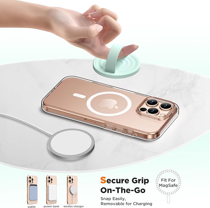 Magnetic Phone Ring Grip Holder, Silicone Finger Loop Grip, Compatible with MasSafe, Back of Phone for iPhone Pro Max/Plus/16/15/15/14/13/12 Series, Mint Green
