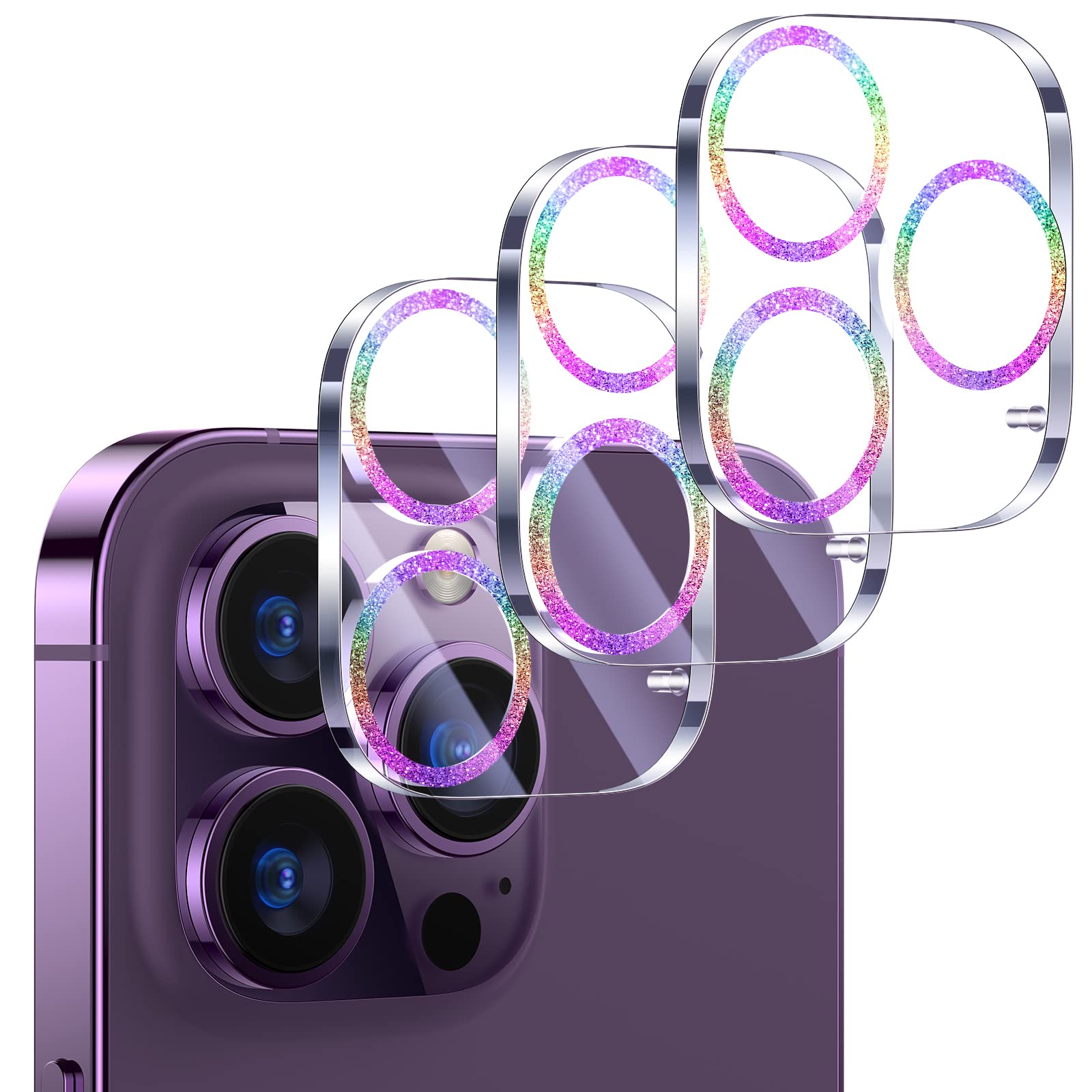 UniqueMe 3 PK for iPhone 14 Pro Max/14 Pro Camera Lens Protector-Colorful