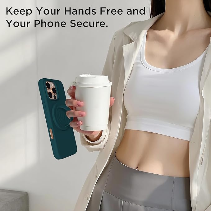 Magnetic Phone Ring Grip Holder, Silicone Finger Loop Grip, Compatible with MasSafe, Back of Phone for iPhone Pro Max/Plus/16/15/15/14/13/12 Series, Dark Green