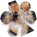 Haxtec DND Dice Set Black Sharp Edge Resin Dice Gold Flakes with Dice Case Black White Gold D&D Dice for RPG Role Playing Games Compatible with Dungeons and Dragons Gift War Series