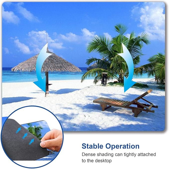 Tropical Beach Mouse Pad, Coconut Palm Trees Shadows on Hawaii Shore Summer Plants Idyllic, Customized Rectangle Non-Slip Rubber Mousepad Nature Gaming Mouse Pad, 9.5 X 7.9 Inches