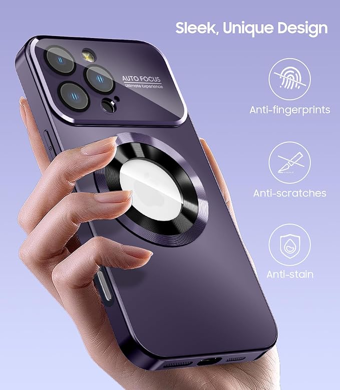 Magnetic for iPhone 16 Pro Case, Compatible with MagSafe, Built-in Camera Lens Protector, Logo View, Military Grade Drop Proof Phone Cover, Purple