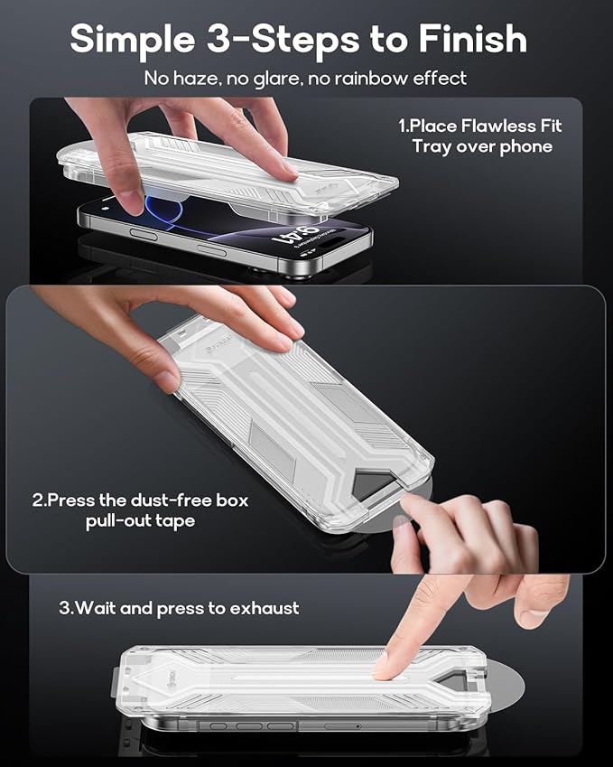 3 Pack for iPhone 16 Pro Tempered Glass Screen Protector:9H+ Durable, Auto Positioning, Bubble Free, High Definition, Easy Installation